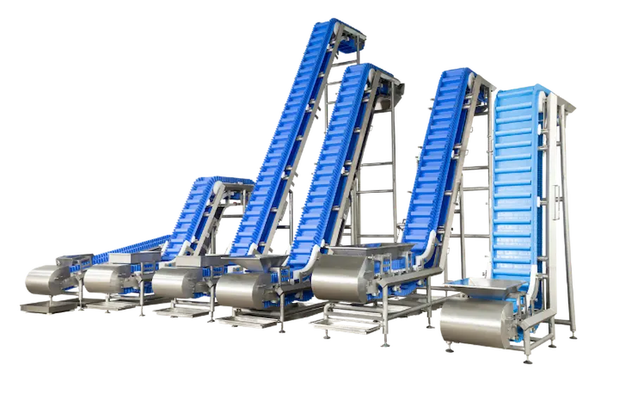 Enabling.Win hygienic incline and horizontal conveyor system for food